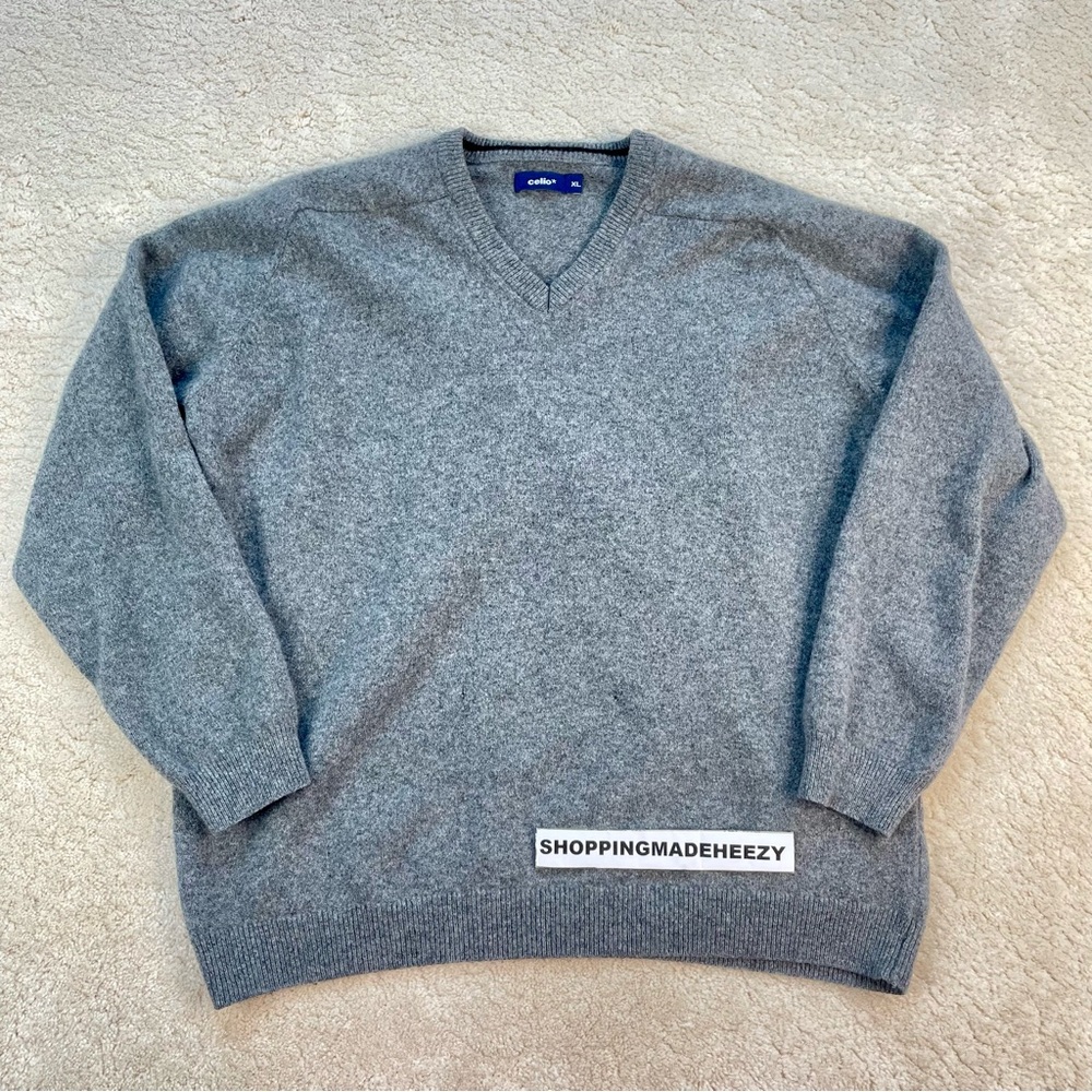 [XL] CELIO* 100% LAMBS WOOL V-Neck PULLOVER Longsleeve Sweater Gray